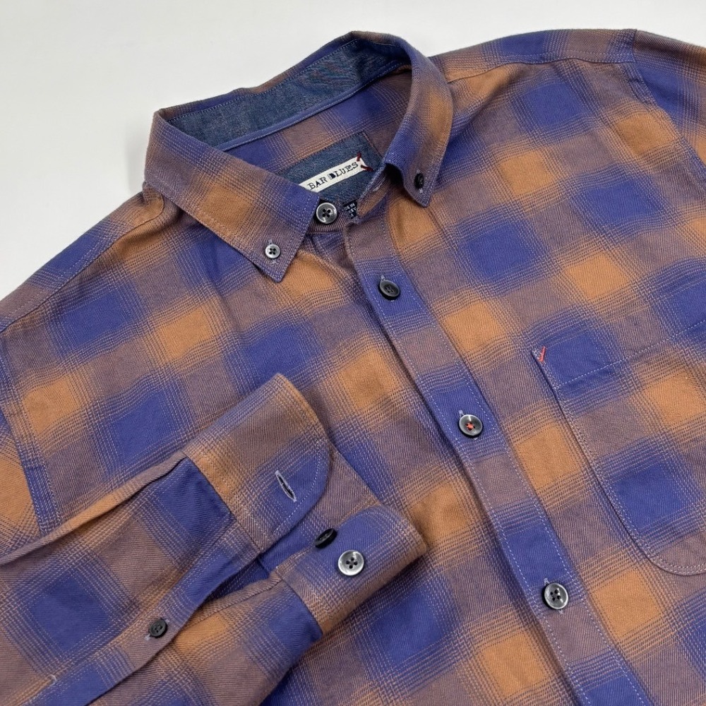 Bar Blues Men's M Plaid Flannel Button Down Purple Cotton Shirt